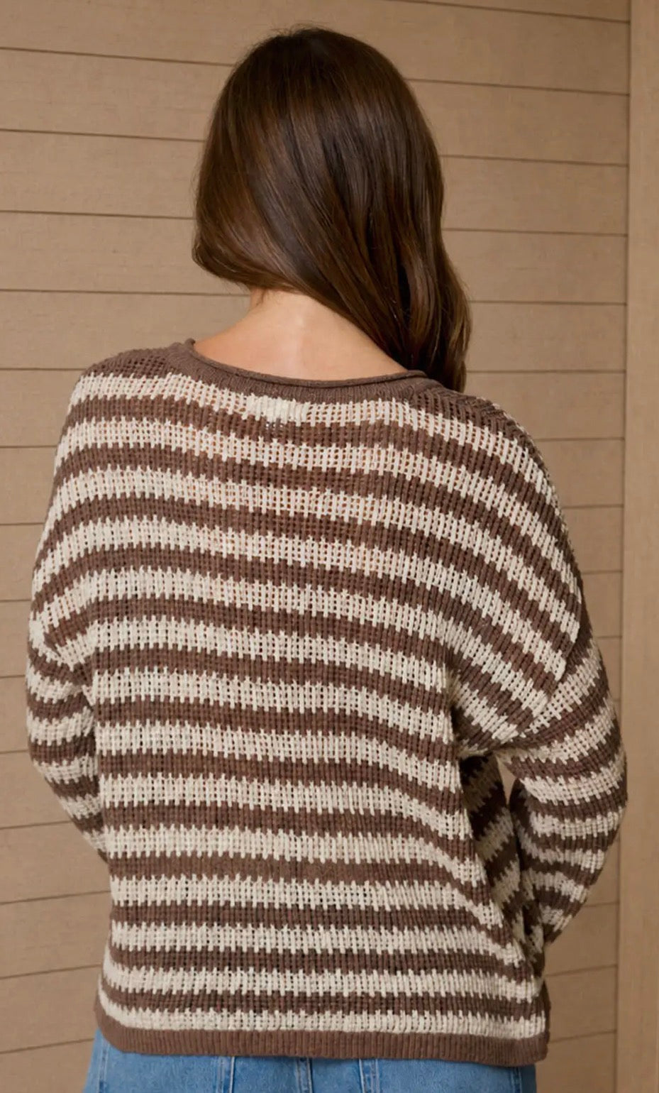 Mocha Cream Stripe Long Sleeve Knit Sweater