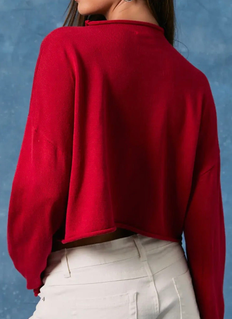 Red Long Sleeve Mock Neck "USA" Sweater