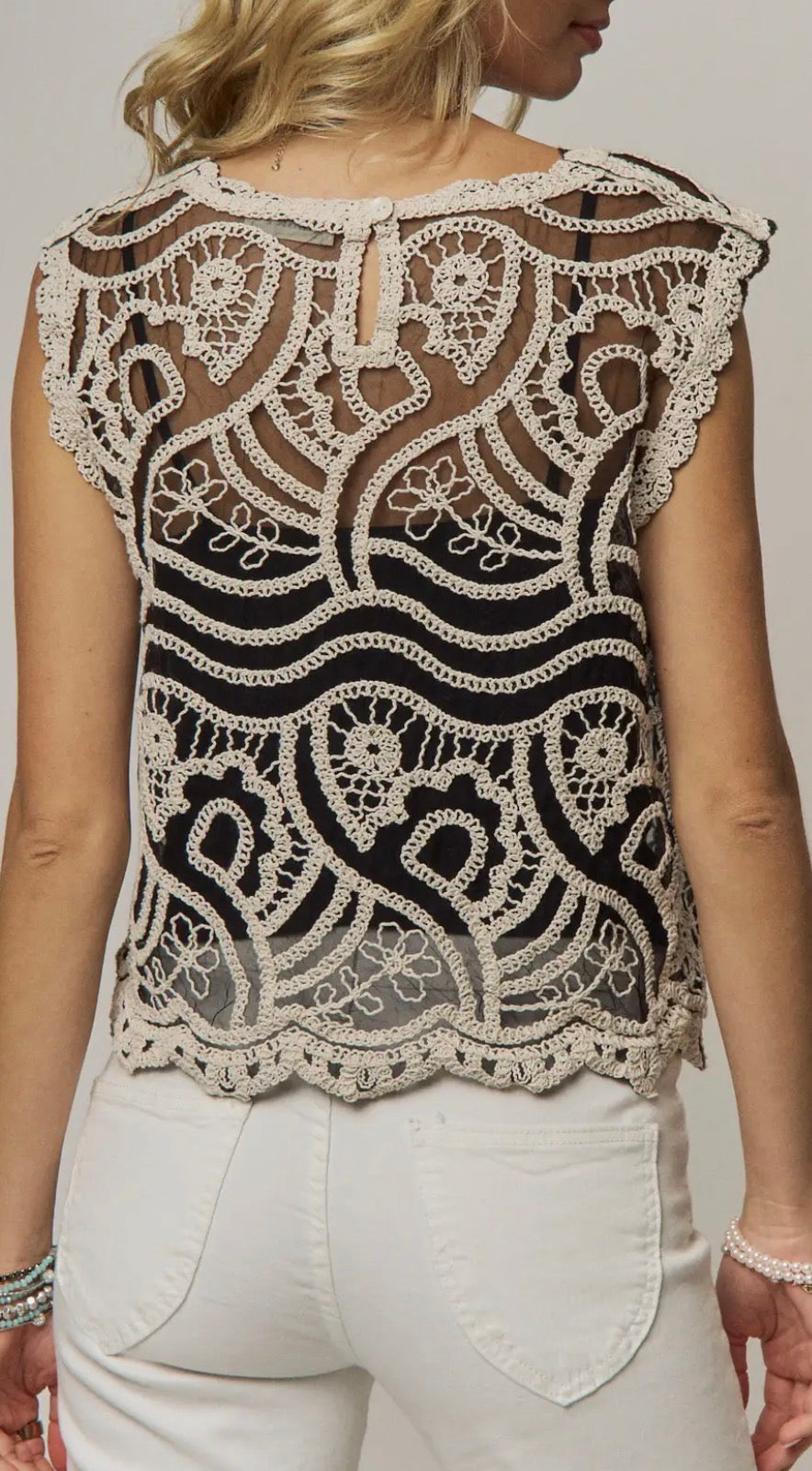 Sheer Black Lace Applique Top
