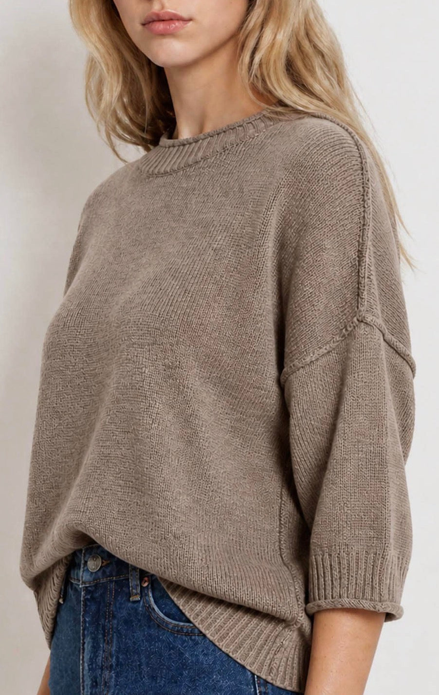 Taupe Short Sleeve Pullover Sweater