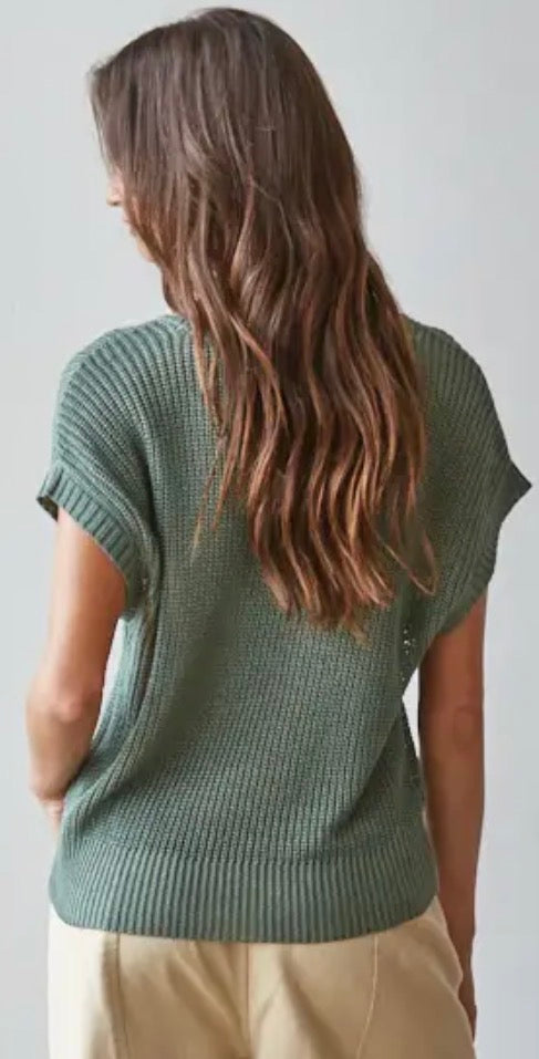 Light Forest Knit Short Sleeve Sweater