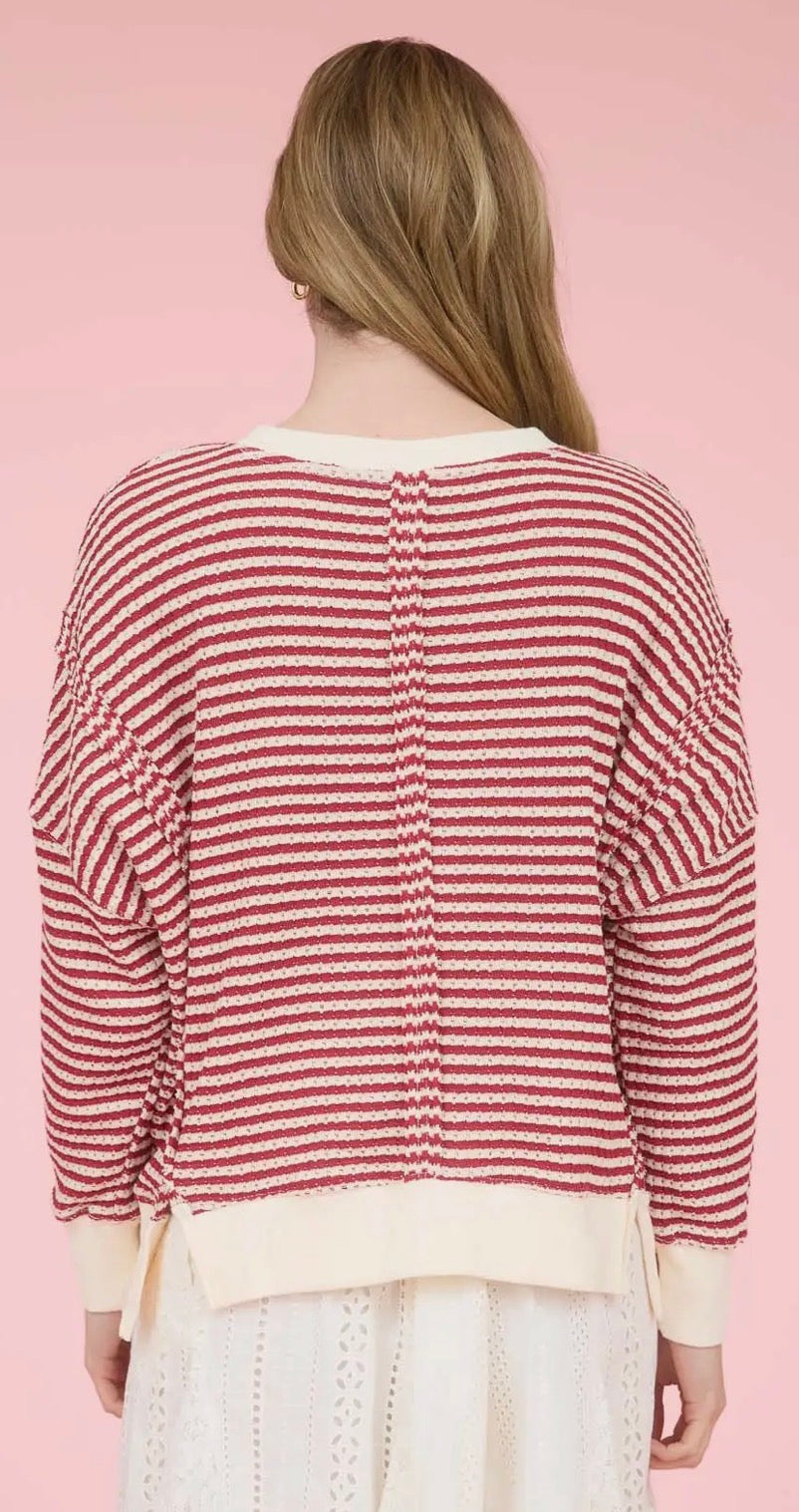 Red/ Cream Stripe Long Sleeve Knit Top