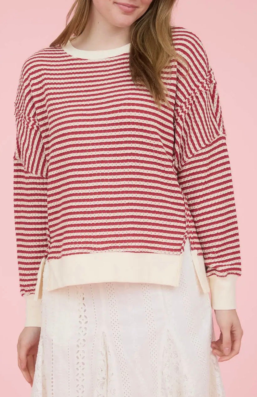 Red/ Cream Stripe Long Sleeve Knit Top