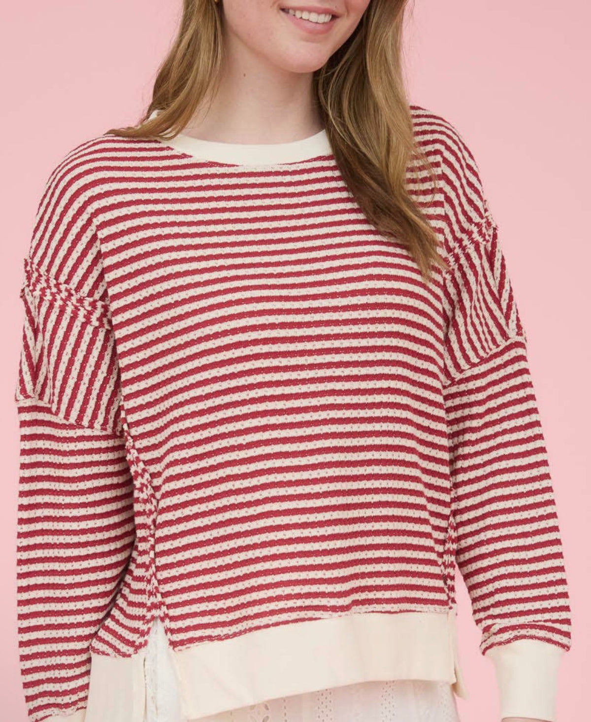 Red/ Cream Stripe Long Sleeve Knit Top