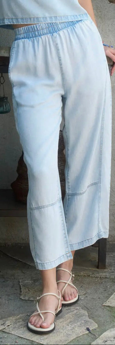 Washed Denim Elastic Waist Pants (Set)
