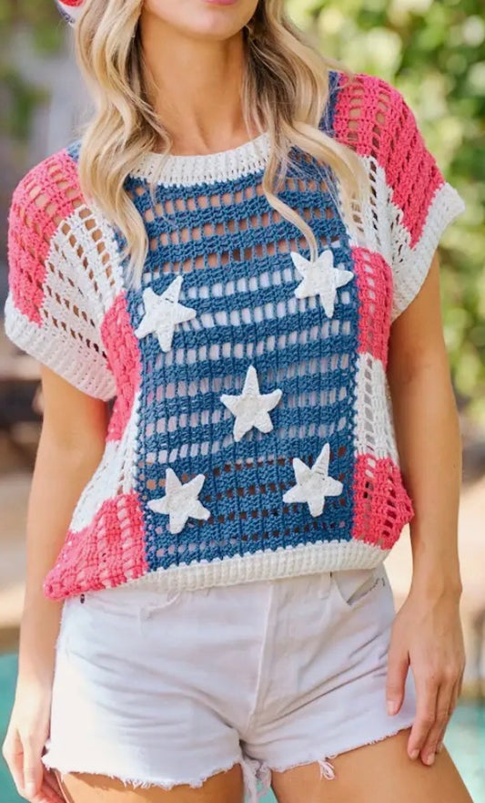 Crochet Star Patches 4th of July Sweater