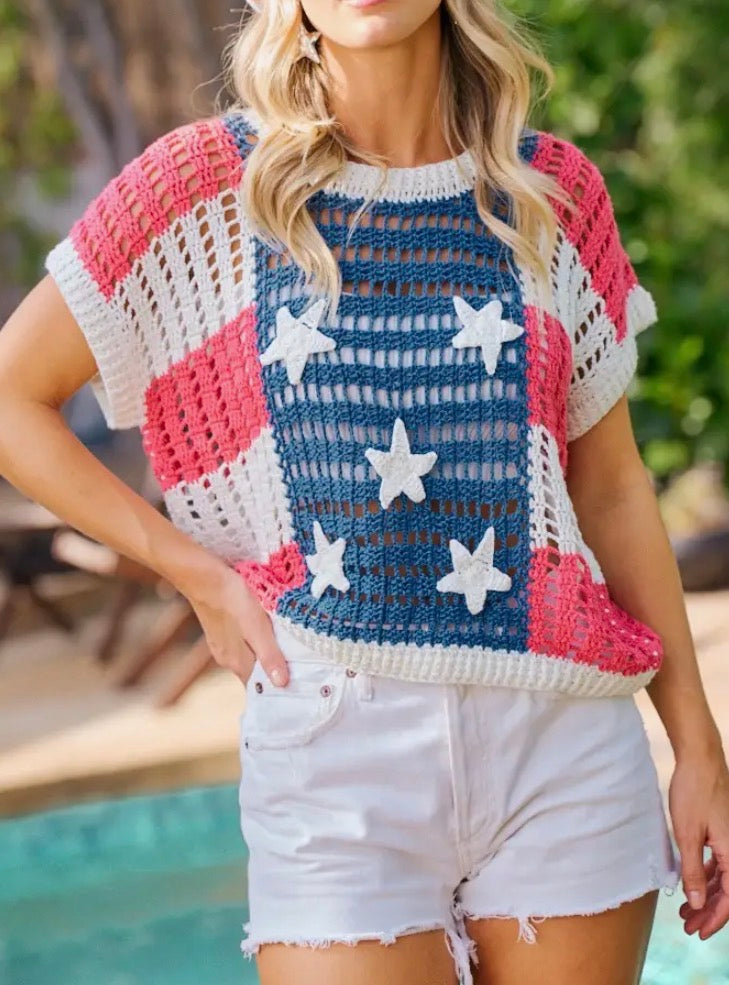 Crochet Star Patches 4th of July Sweater