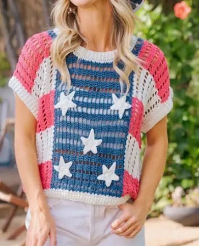 Crochet Star Patches 4th of July Sweater