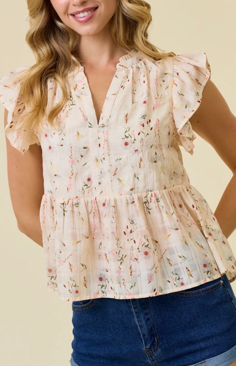 Floral Printed Ruffle Sleeve Top