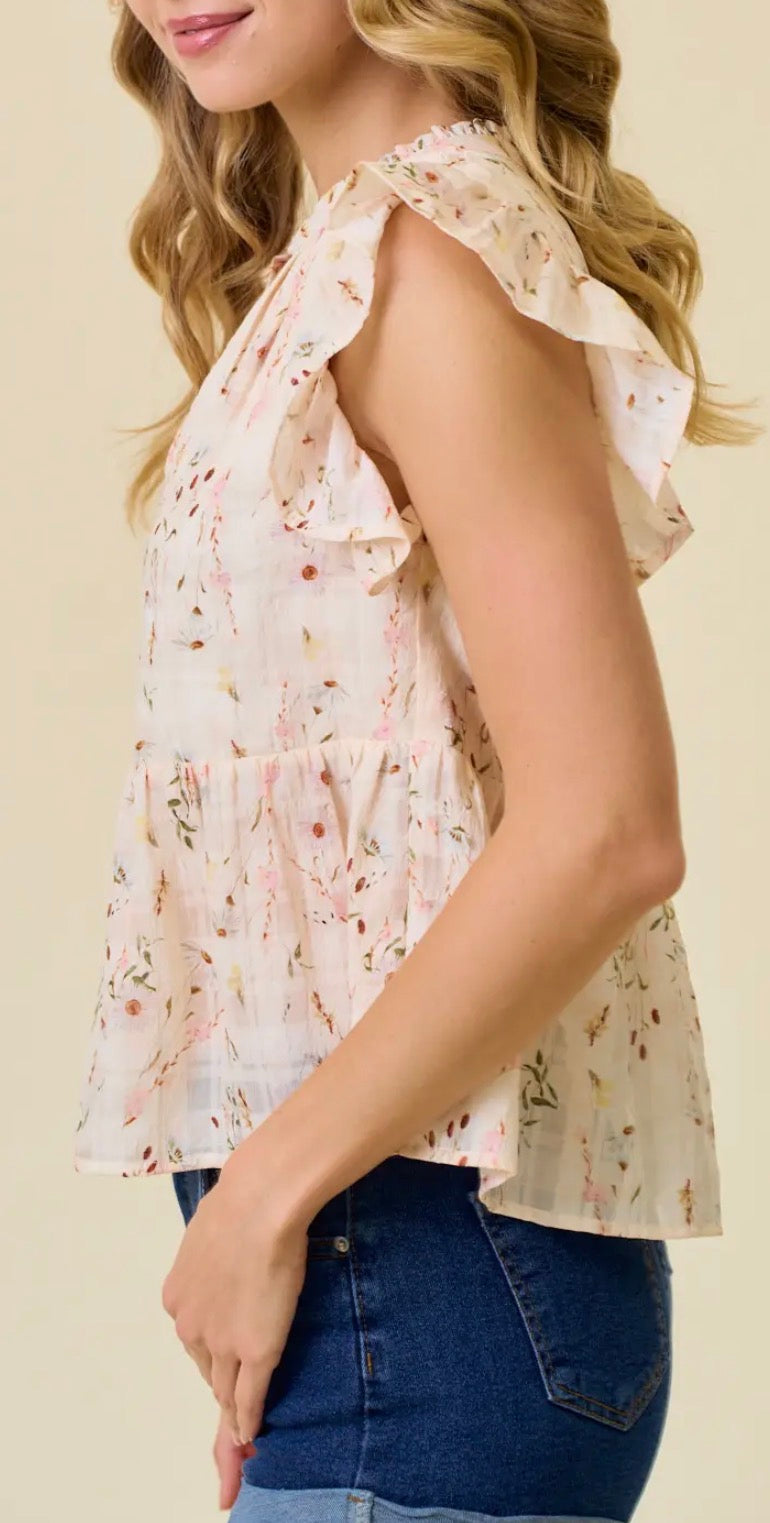 Floral Printed Ruffle Sleeve Top