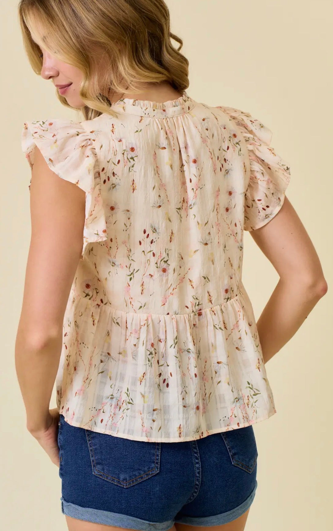 Floral Printed Ruffle Sleeve Top