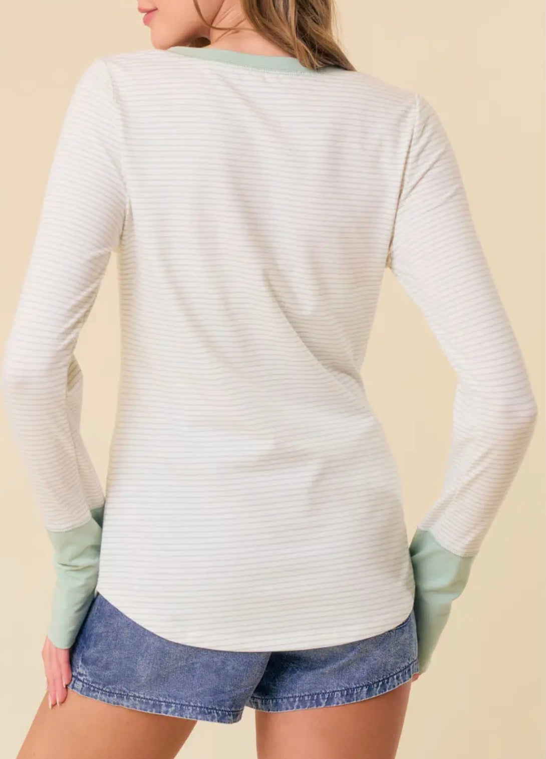 Stripe Round Neck Long Sleeve Ruffled Top