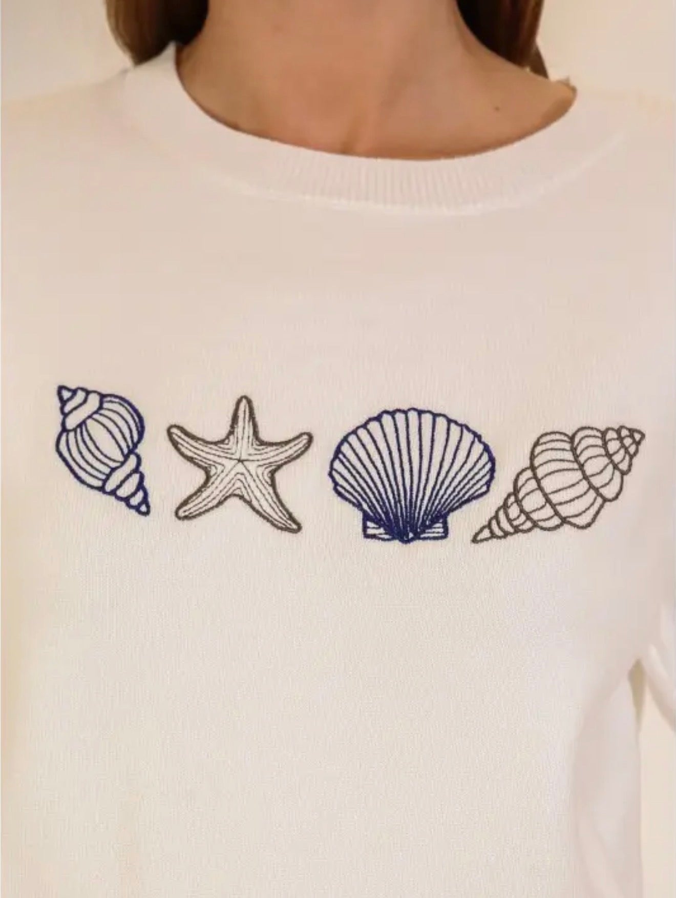 Seaside Embroidered Puff Sleeve Knit Top