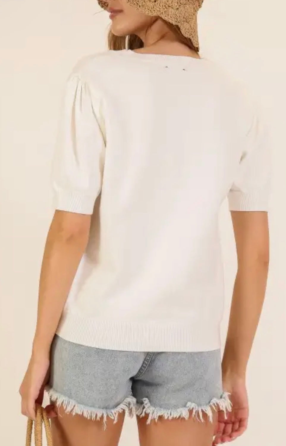 Seaside Embroidered Puff Sleeve Knit Top