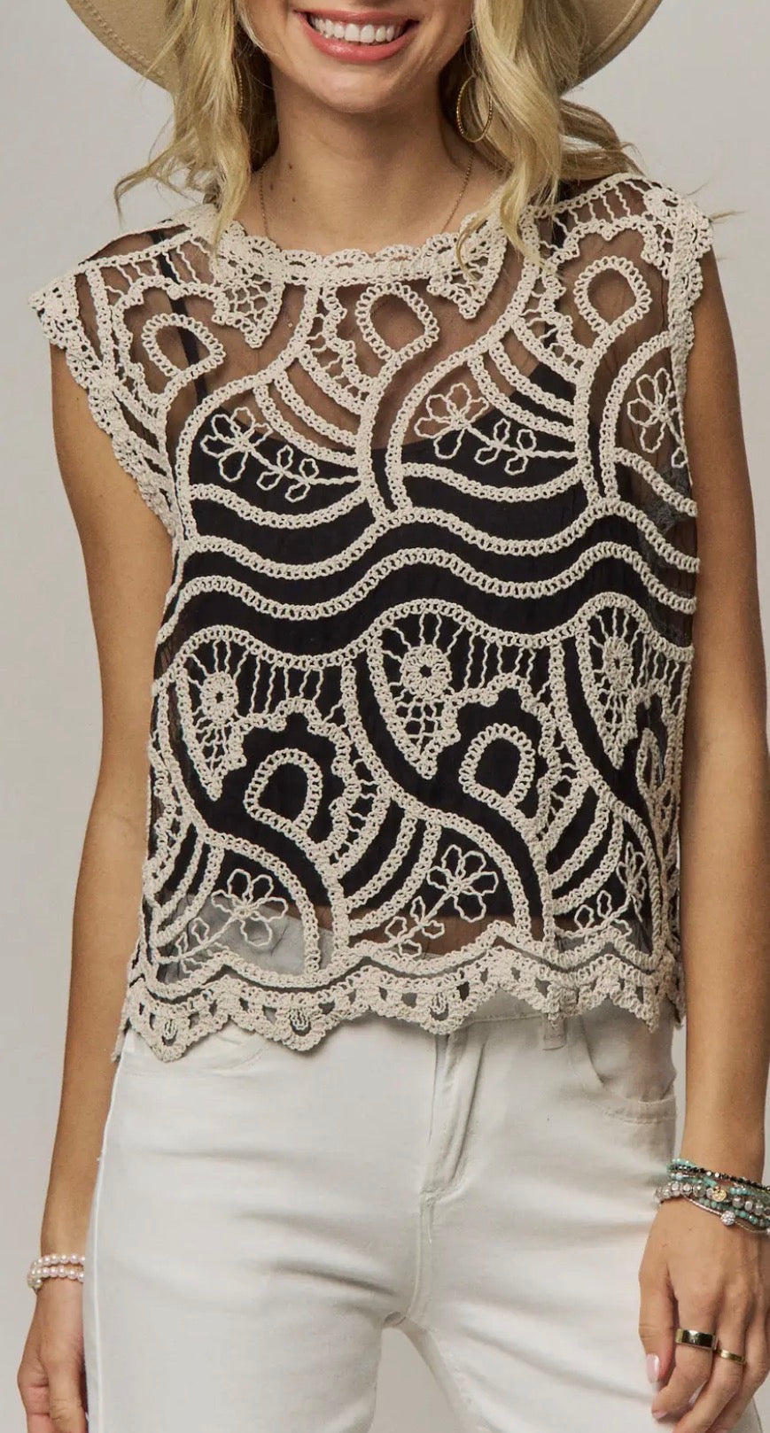 Sheer Black Lace Applique Top