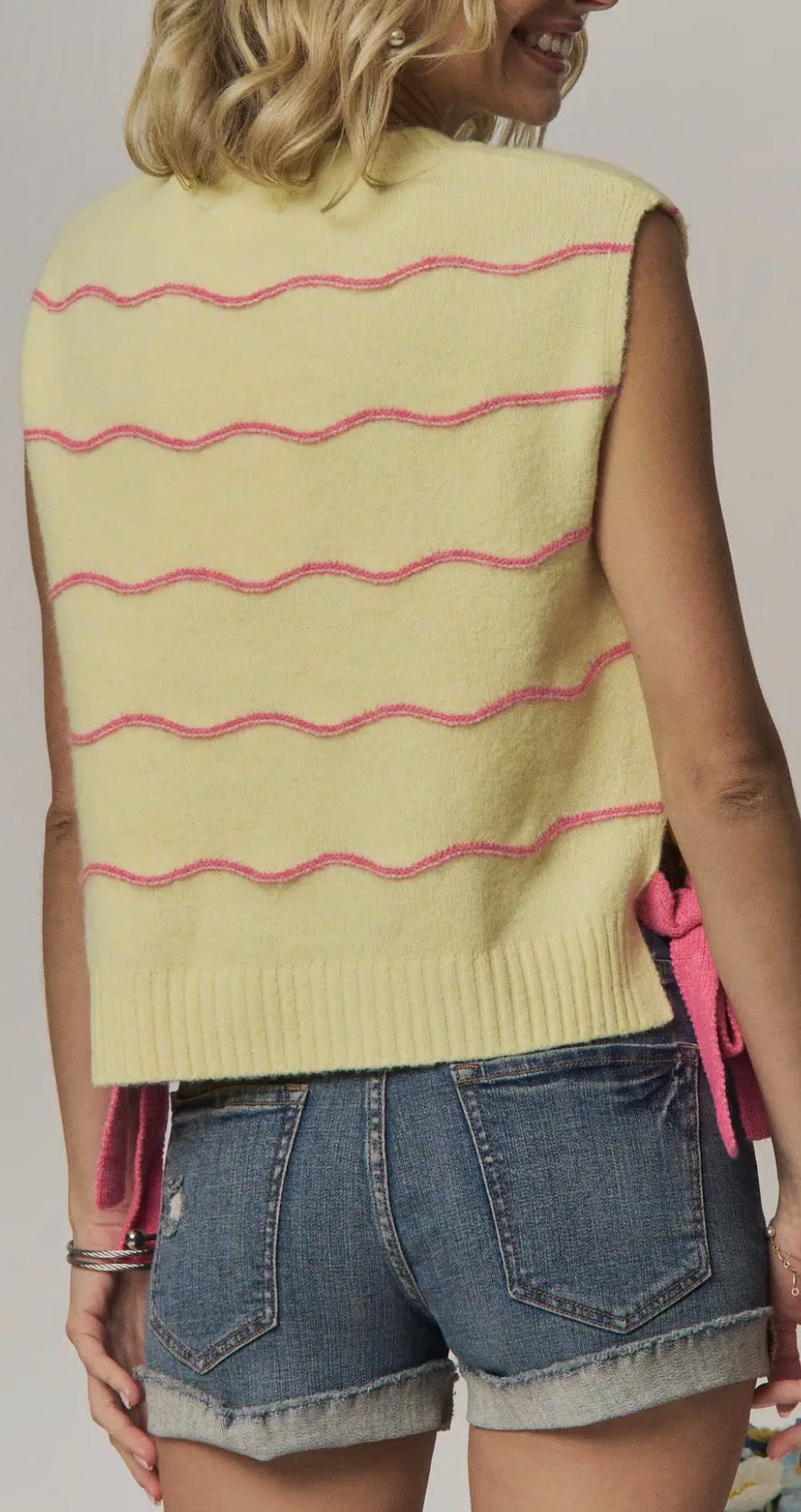 Wavy Stripe Sleeveless Side-Tie Sweater