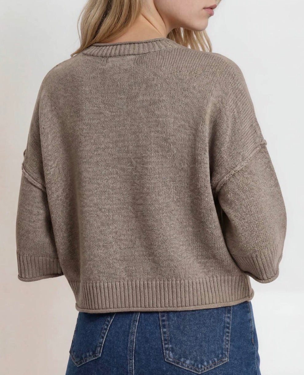 Taupe Short Sleeve Pullover Sweater