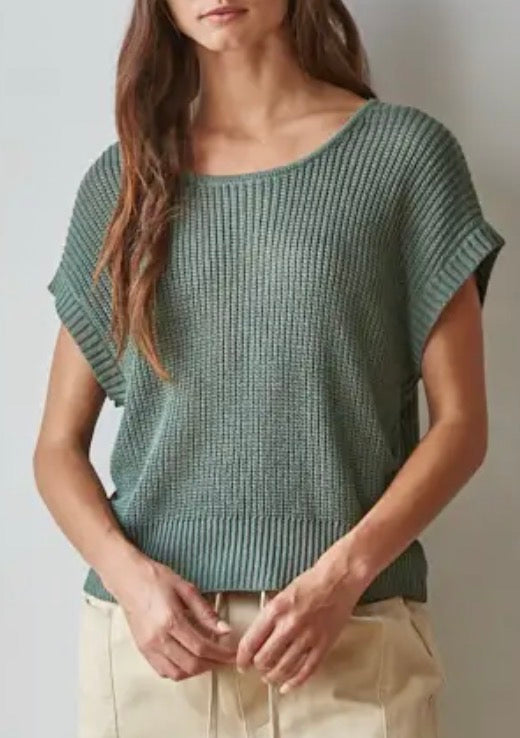 Light Forest Knit Short Sleeve Sweater