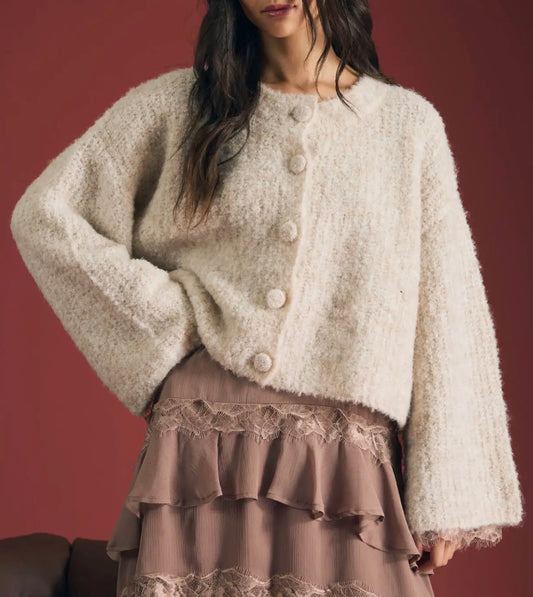 Fuzzy Button Down Oatmeal Cardigan Sweater
