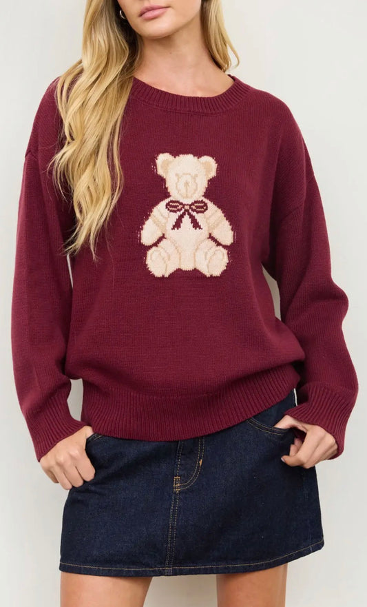 Teddy Bear Burgundy Sweater