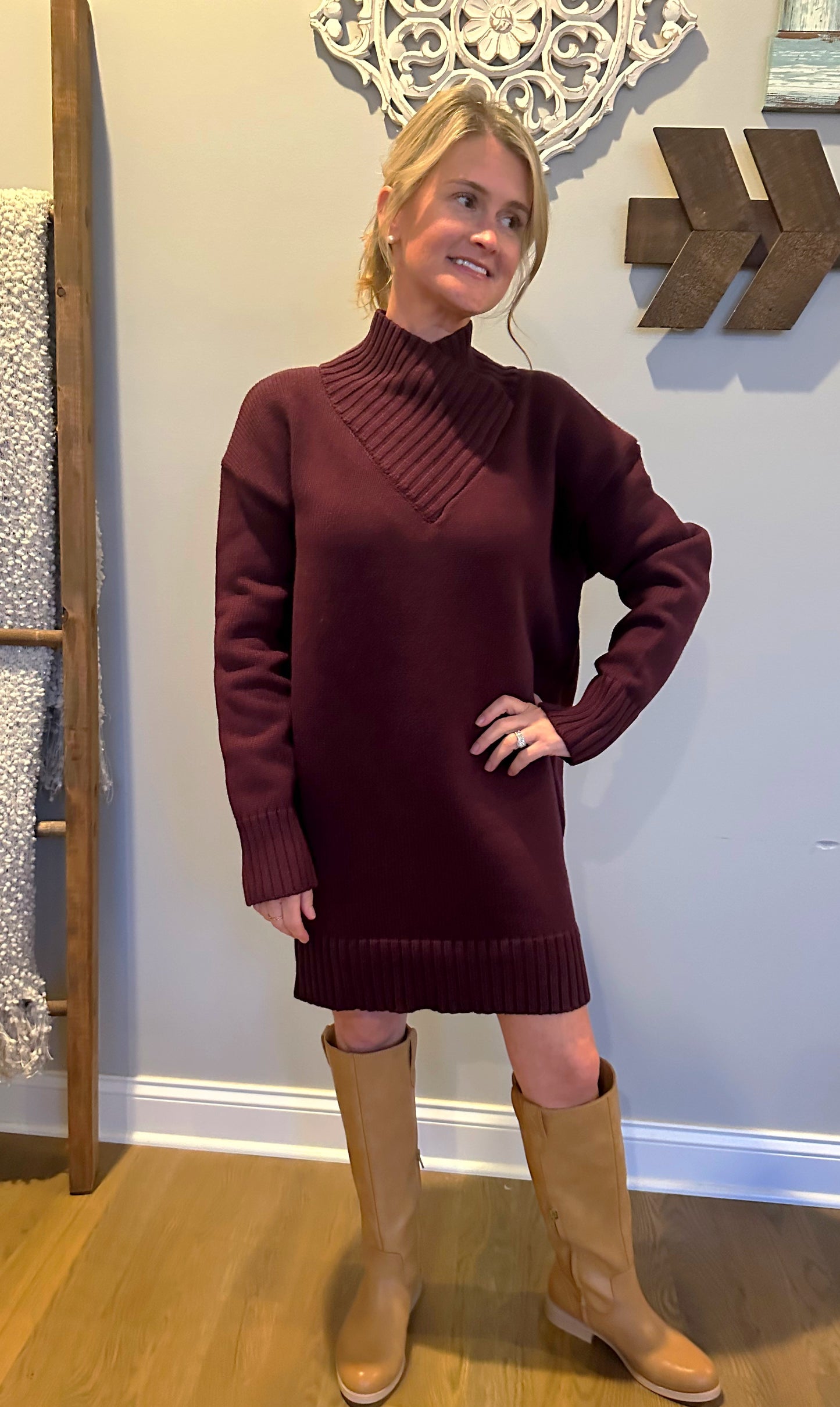 The "Amber" High Mock Neck Sweater Dress