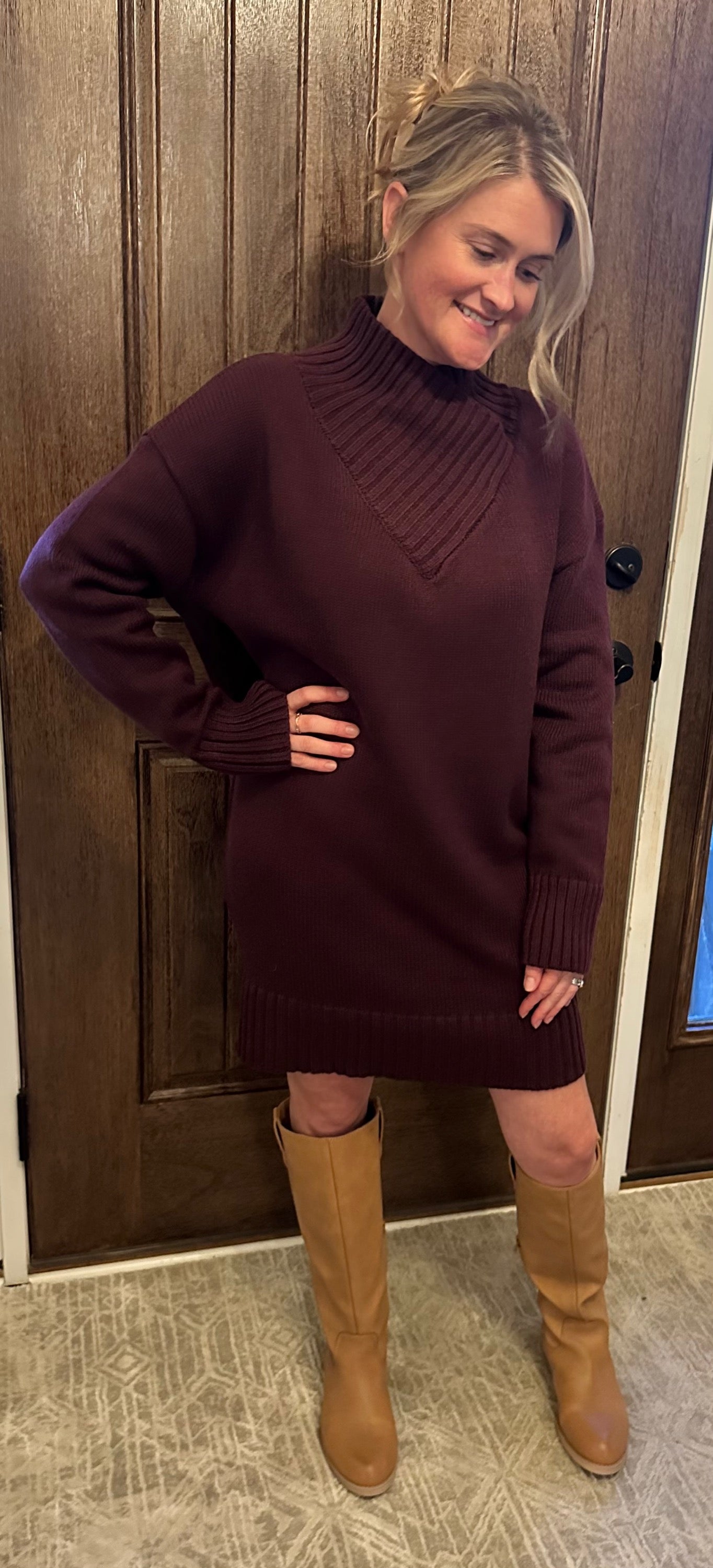 The "Amber" High Mock Neck Sweater Dress